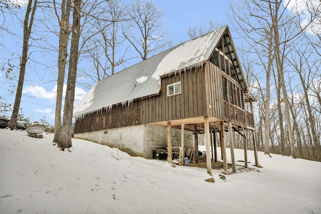 view of snow covered property