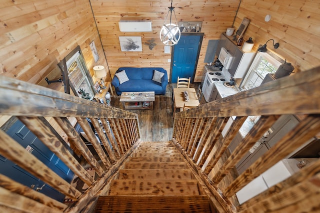 stairs with wooden walls