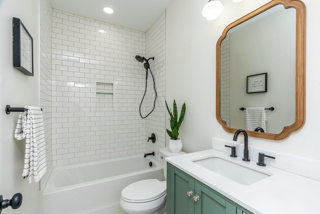 full bathroom featuring toilet, shower / tub combination, and vanity