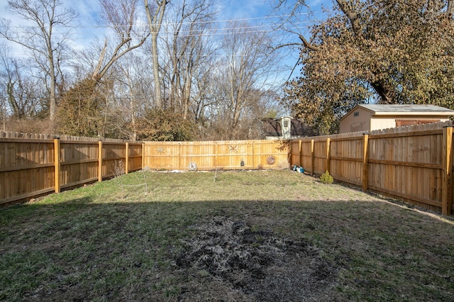 view of yard with a fenced backyard