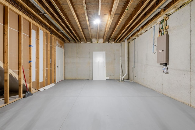 unfinished basement with electric panel