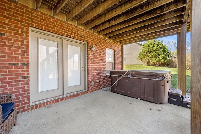 view of patio featuring a hot tub