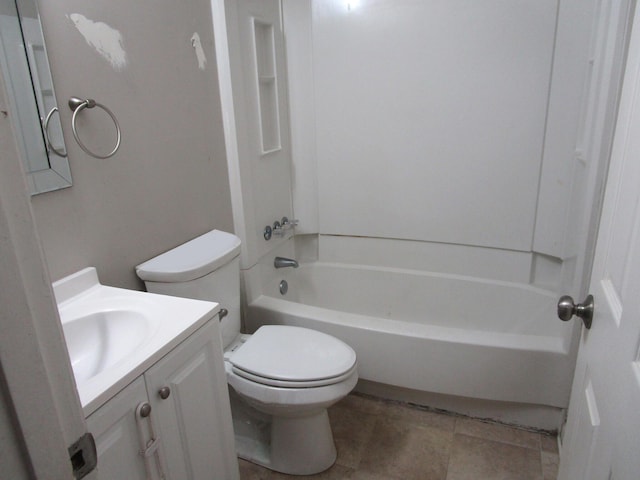 bathroom featuring vanity, toilet, and shower / bathtub combination