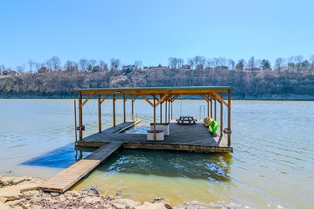 dock area featuring a water view and boat lift