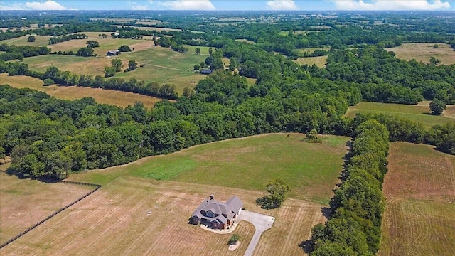 birds eye view of property featuring a rural view