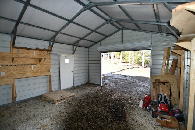 garage with metal wall