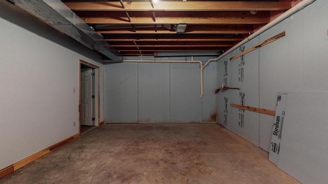 view of unfinished basement