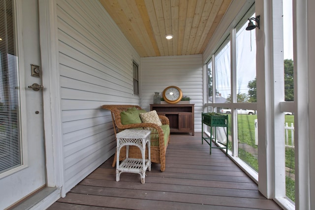 sunroom with wooden ceiling