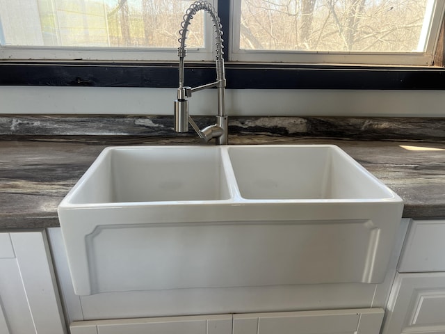 room details featuring dark countertops and a sink