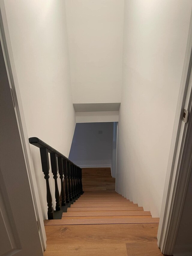 stairs featuring wood finished floors