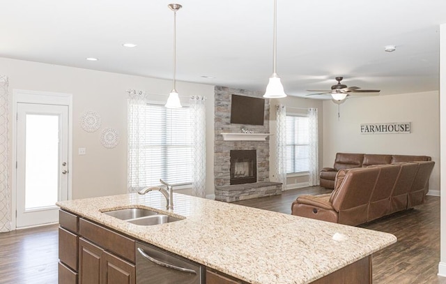 111 Mcintosh Park, Georgetown, KY 40324 - kitchen featuring dark wood finished floors, a center island with sink, dishwasher, and a sink