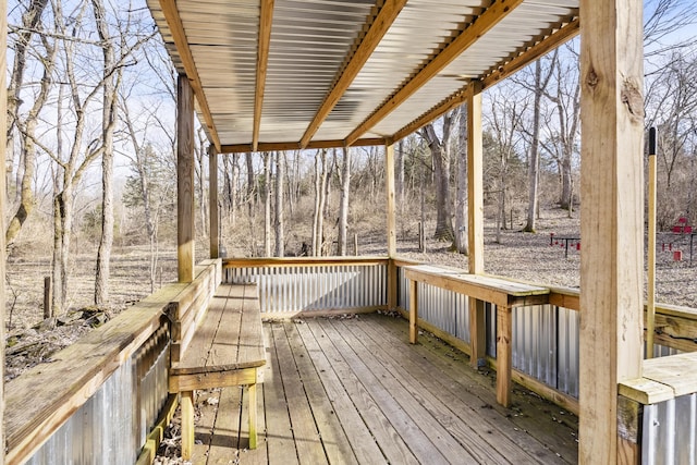 deck with a wooded view