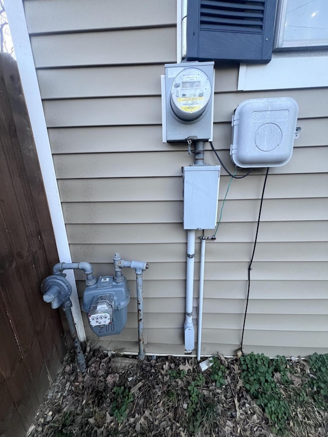 exterior details featuring gas meter and electric meter