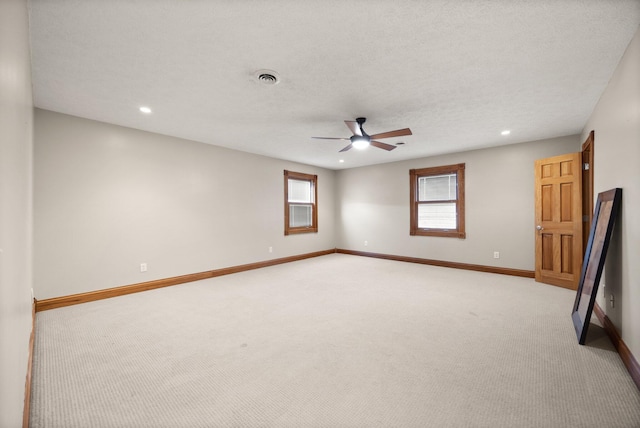 1343 Bastin Creek Rd, Kings Mountain, KY 40442 - empty room featuring a ceiling fan, light carpet, baseboards, visible vents, and recessed lighting