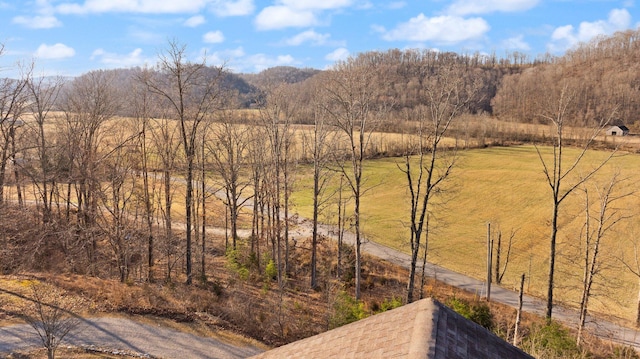 mountain view featuring a rural view and a wooded view