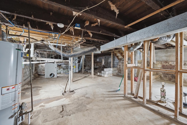 unfinished below grade area with water heater