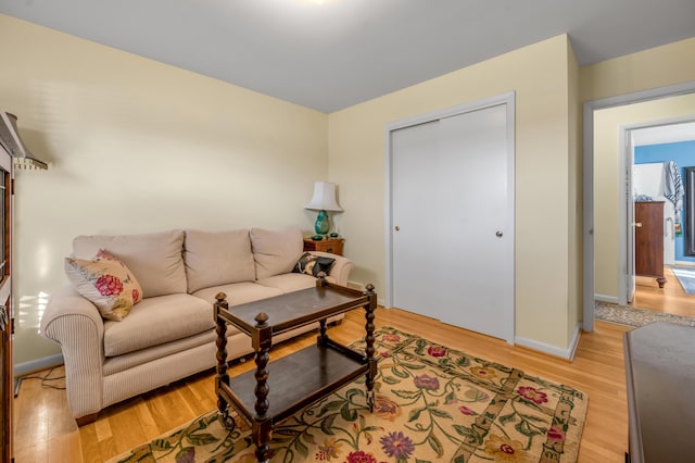 living room with baseboards and light wood-style floors