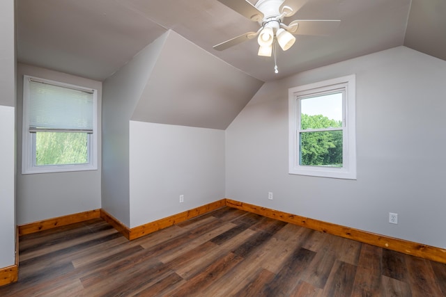 bonus room featuring a healthy amount of sunlight, baseboards, and wood finished floors