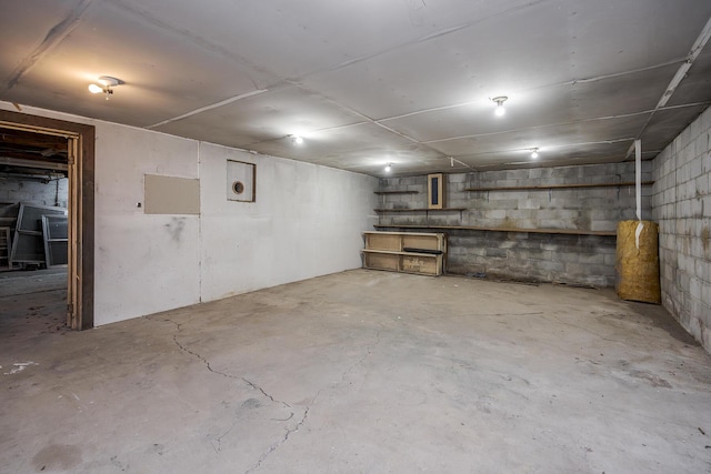 unfinished basement with concrete block wall