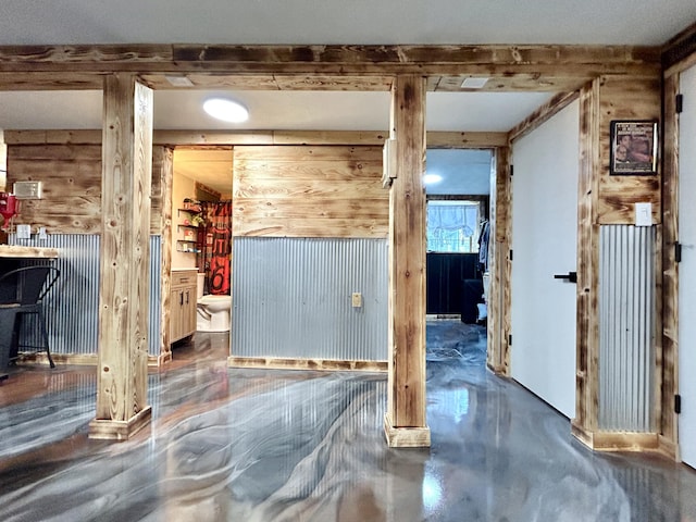 interior space with wooden walls