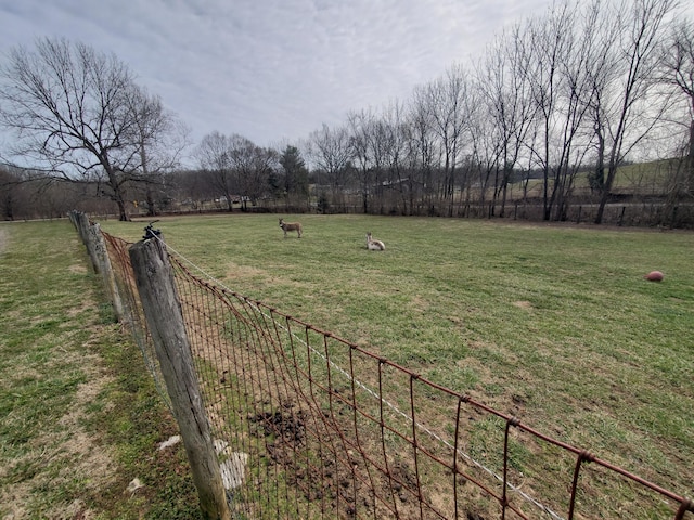 view of yard featuring a rural view and fence