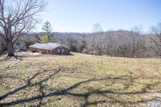 view of yard with a wooded view