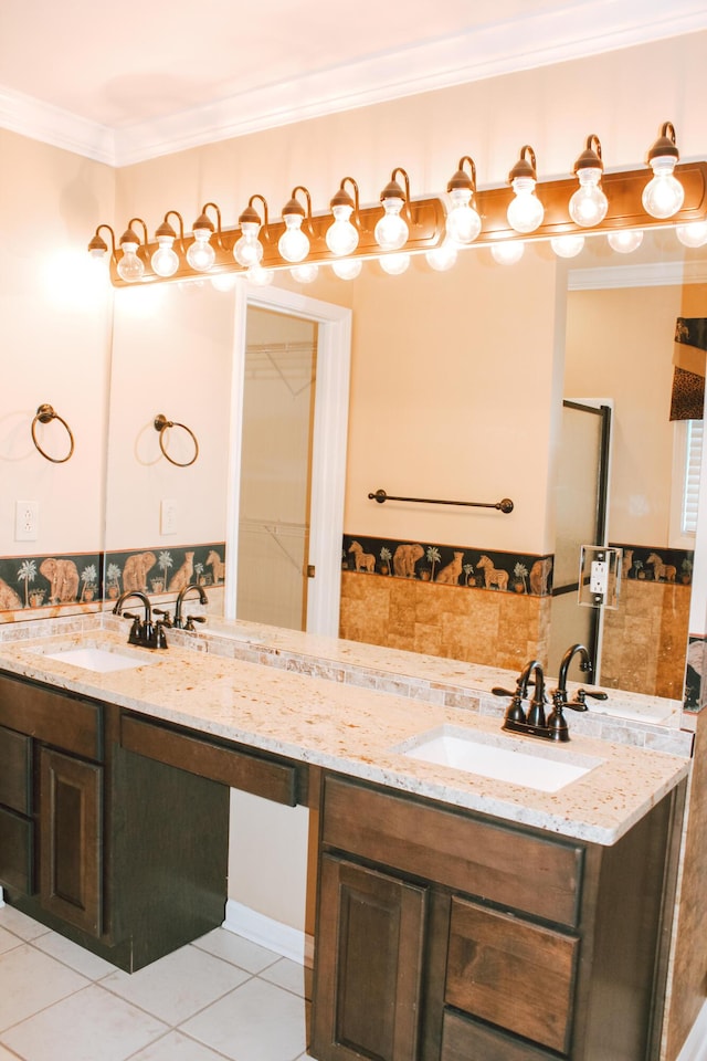 415 David Ln, Winchester, KY 40391 - full bathroom with tile patterned floors, double vanity, and crown molding