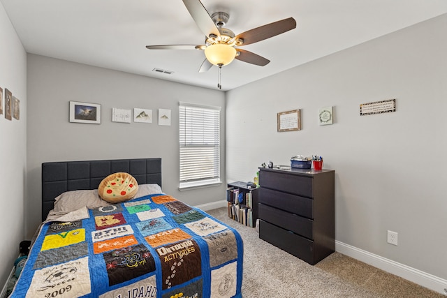 bedroom featuring carpet flooring, baseboards, and visible vents