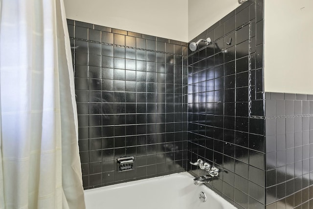 full bathroom with shower / bath combo with shower curtain