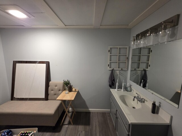 bathroom with vanity, baseboards, and wood finished floors