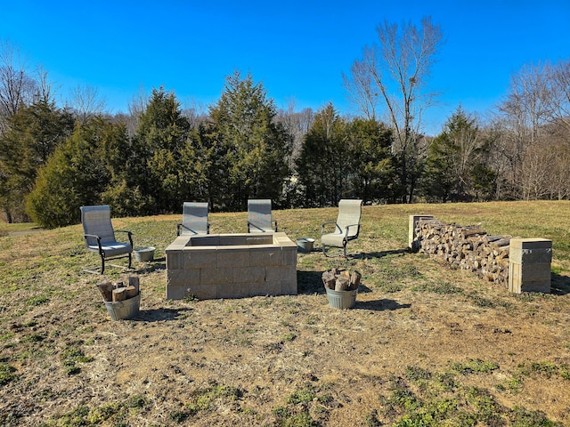 view of yard featuring an outdoor fire pit