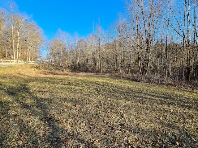 view of yard with fence and a view of trees