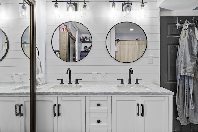4200 Grays Run Pike, Cynthiana, KY 41031 - bathroom featuring double vanity, wooden walls, and a sink