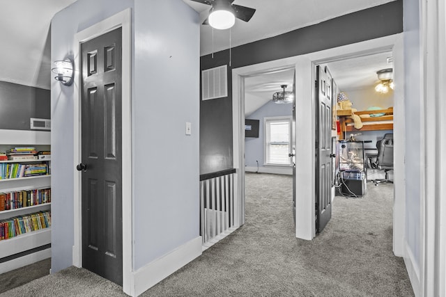 4200 Grays Run Pike, Cynthiana, KY 41031 - hall featuring visible vents, baseboards, carpet, and vaulted ceiling
