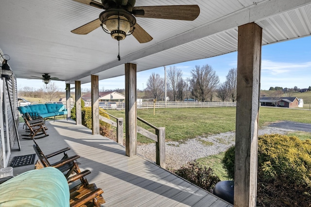 4200 Grays Run Pike, Cynthiana, KY 41031 - wooden terrace with a yard, a ceiling fan, and fence