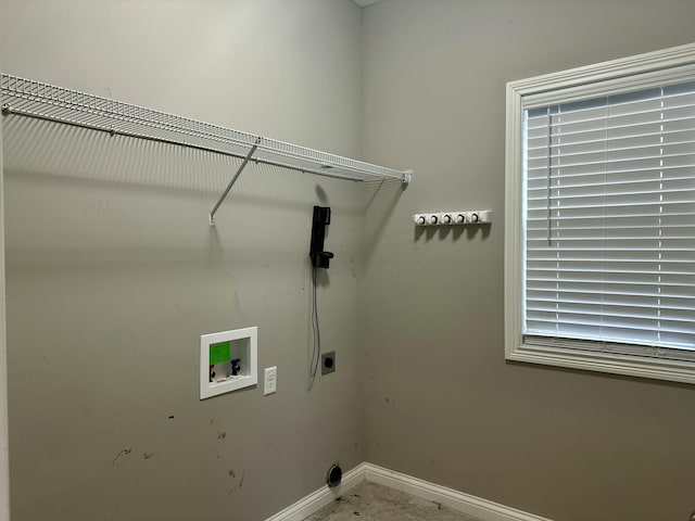 laundry room featuring washer hookup, laundry area, hookup for an electric dryer, and baseboards