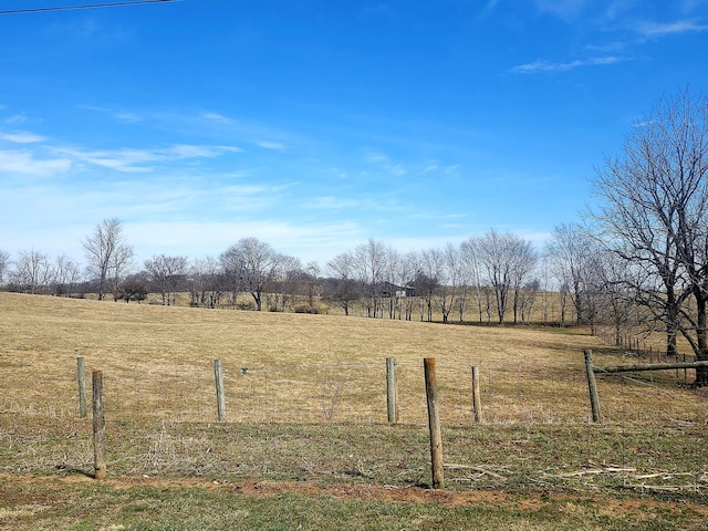 view of yard with fence and a rural view