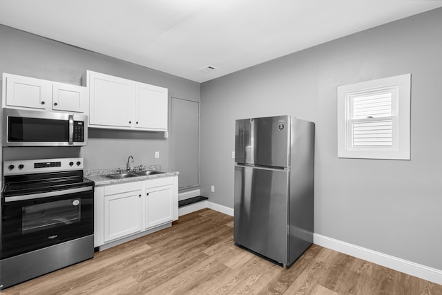 kitchen featuring a sink, stainless steel appliances, and white cabinetry