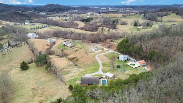 birds eye view of property featuring a rural view and a mountain view