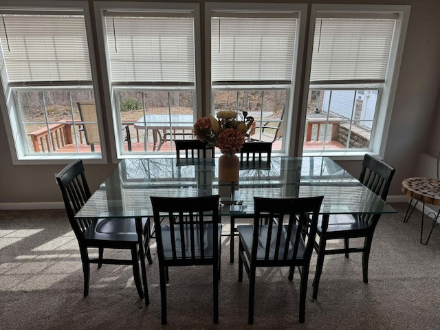 dining room with carpet and baseboards