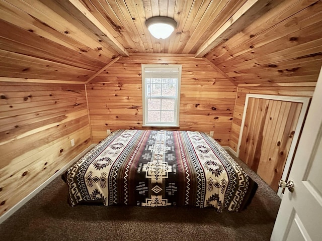 185 Woods Rd, Nancy, KY 42544 - carpeted bedroom with vaulted ceiling, wooden ceiling, and wood walls