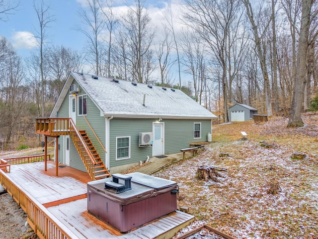 185 Woods Rd, Nancy, KY 42544 - back of house featuring a hot tub, stairs, ac unit, roof with shingles, and a deck