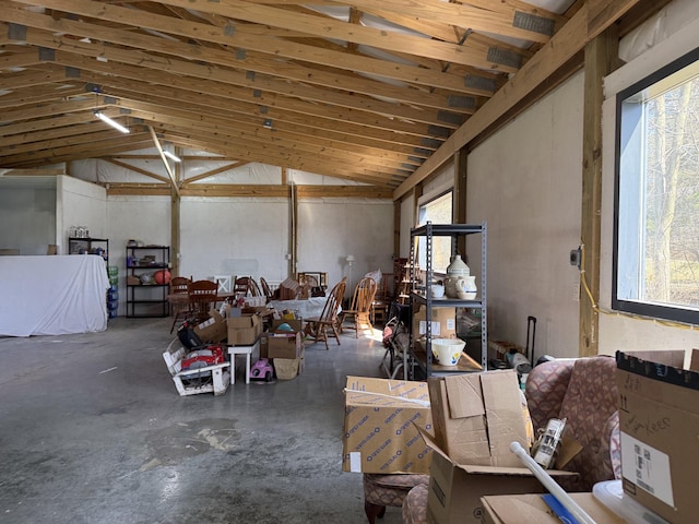 misc room with lofted ceiling, concrete floors, and a wealth of natural light