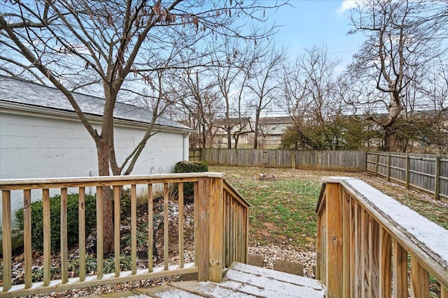 view of yard with a deck and a fenced backyard