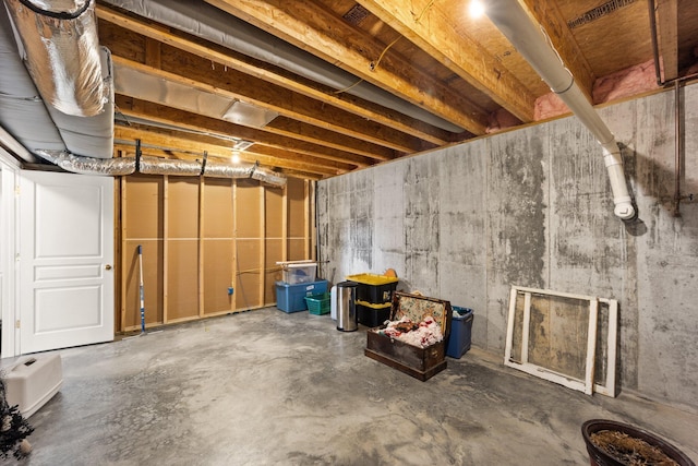 view of unfinished basement