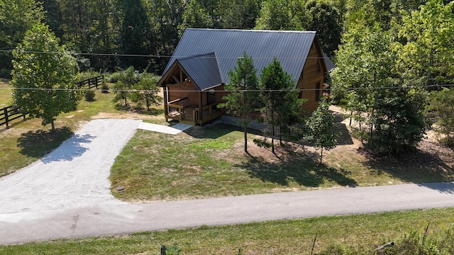 bird's eye view featuring a view of trees