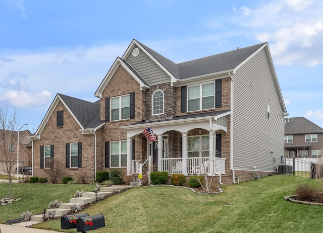 view of front facade featuring a front yard and brick siding