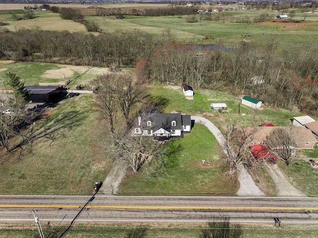 birds eye view of property featuring a rural view