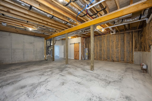 unfinished basement with electric water heater