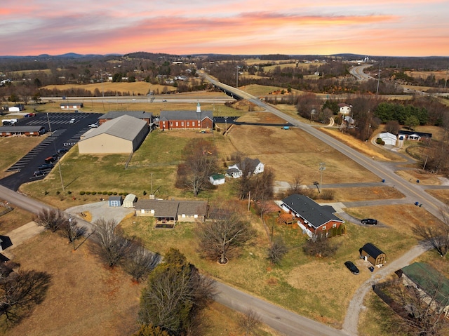 view of aerial view at dusk